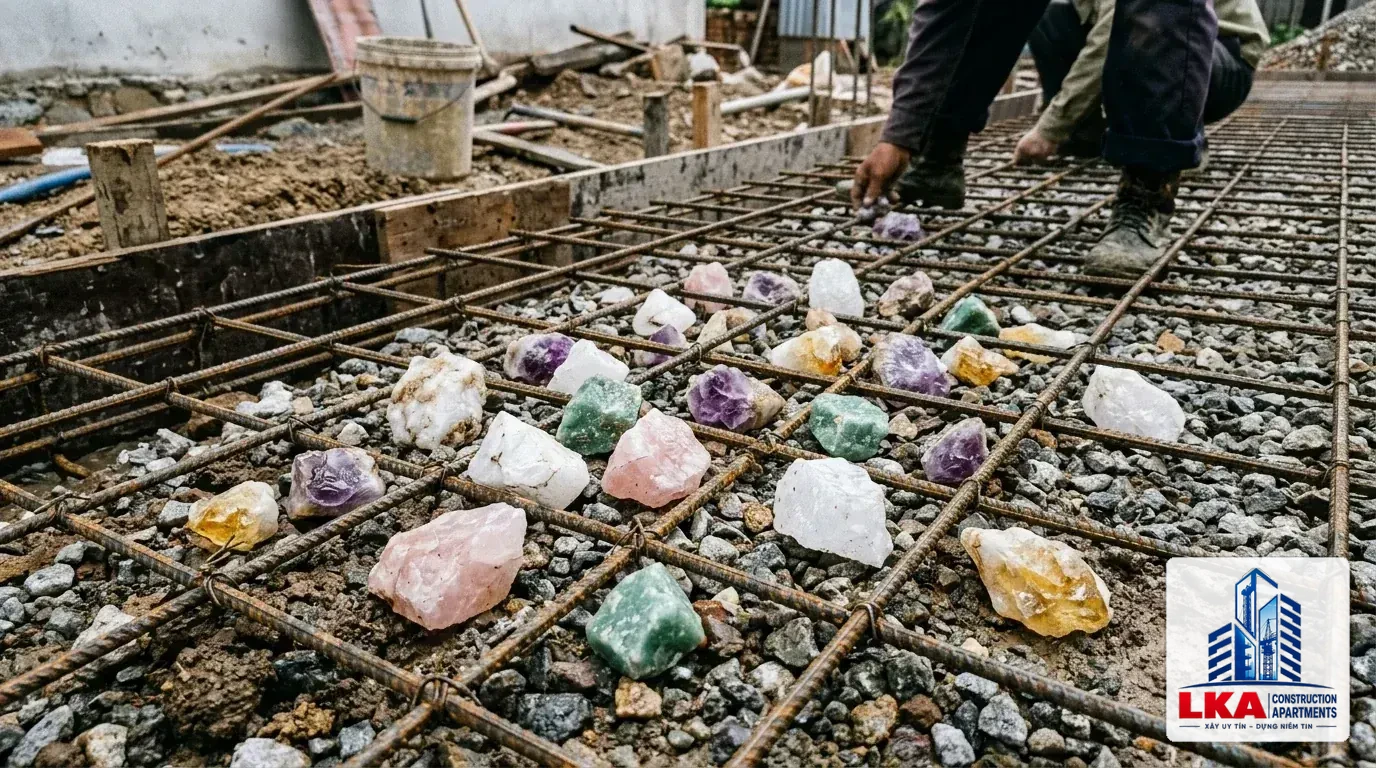 Kinh Nghiệm Rải Đá Thạch Anh & Chôn Vật Phẩm Phong Thủy Dưới Nền Móng Nhà